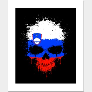 Chaotic Slovenian Flag Splatter Skull Posters and Art